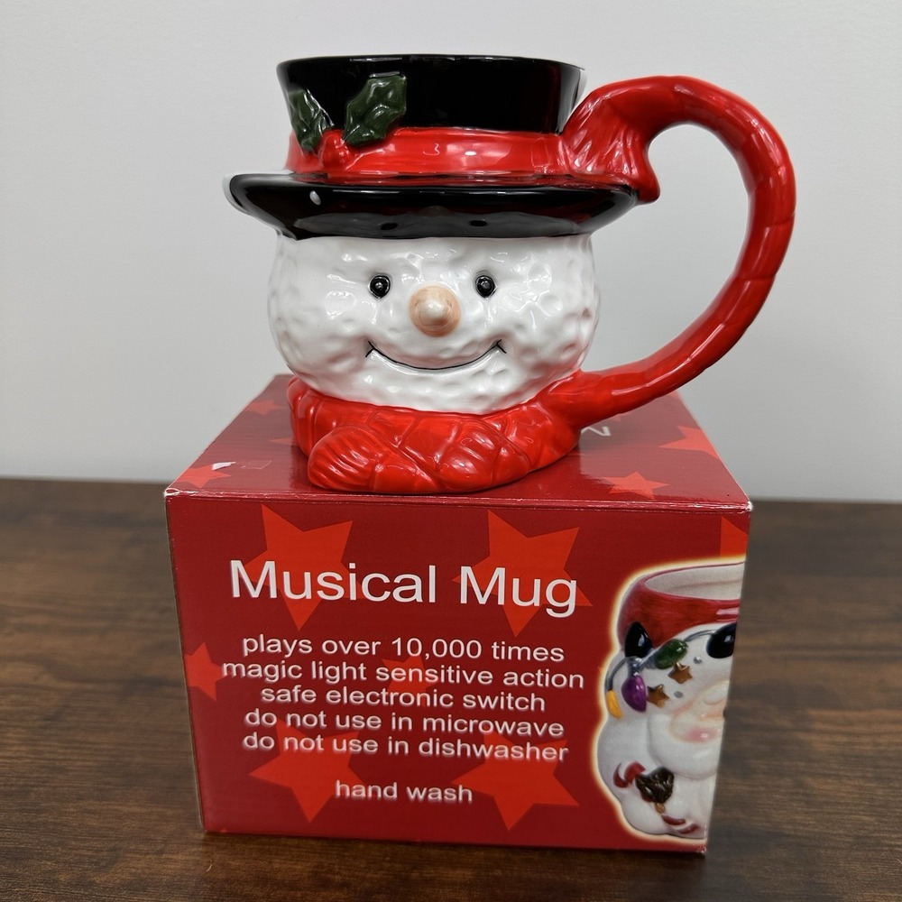 VTG 1990s GenMert‎ Snowman Musical Mug Light Sensitive, Plays Holiday Tunes